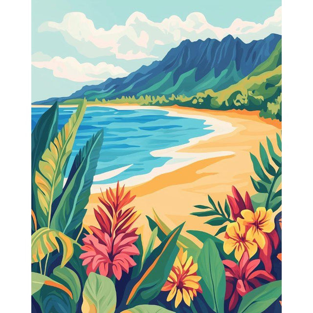 diamond painting - kleurrijk strand landschap – afbeelding 1