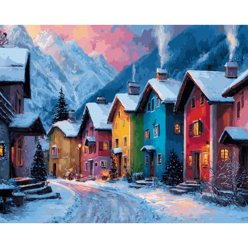 diamond painting - kleurrijk winterdorp – afbeelding 1