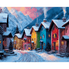 diamond painting - kleurrijk winterdorp – afbeelding 1