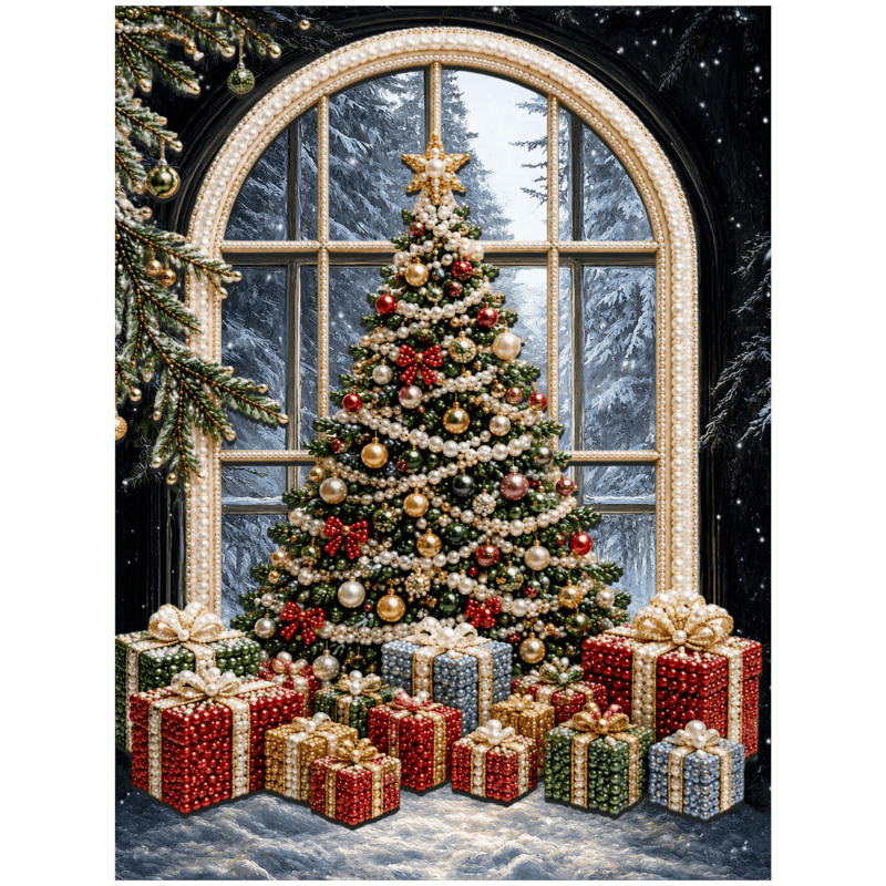 diamond painting - mooie kerstboom - premium parel diamond painting – afbeelding 1