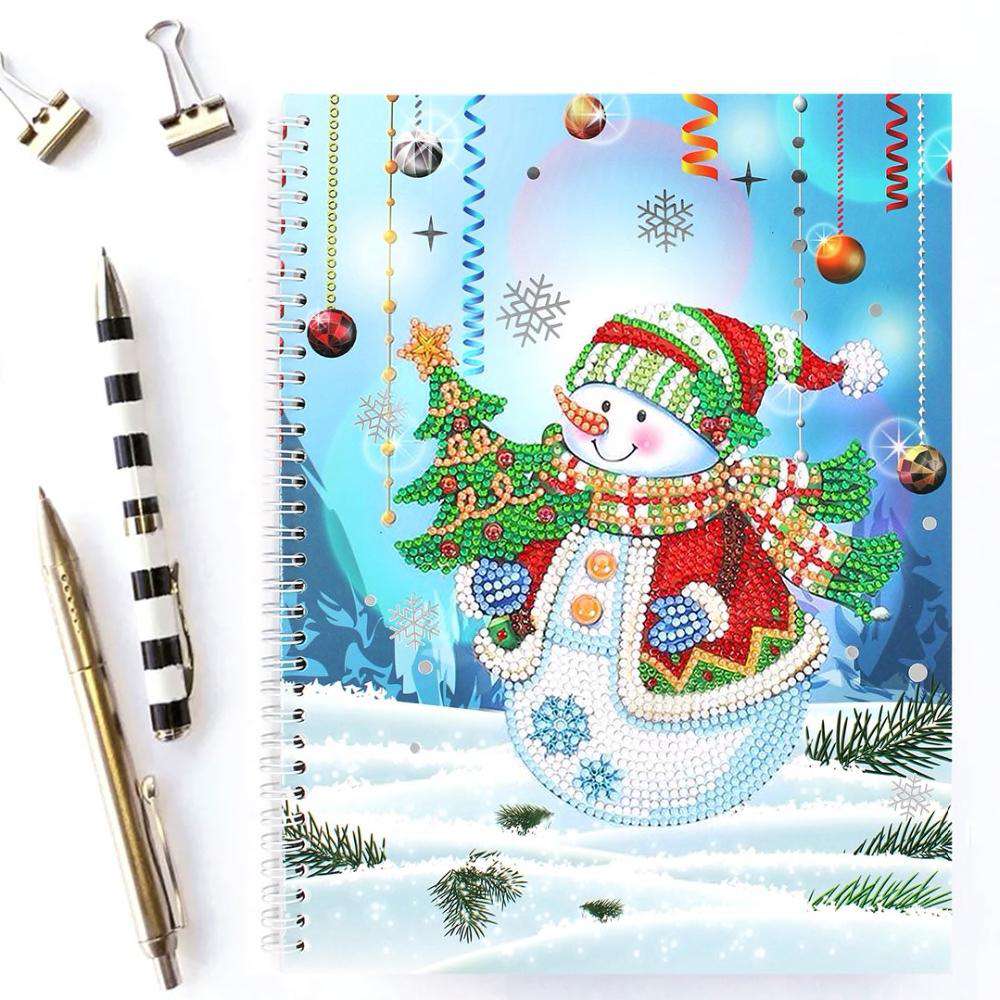 diamond painting notitieboekje kerst – sneeuwpop – afbeelding 1