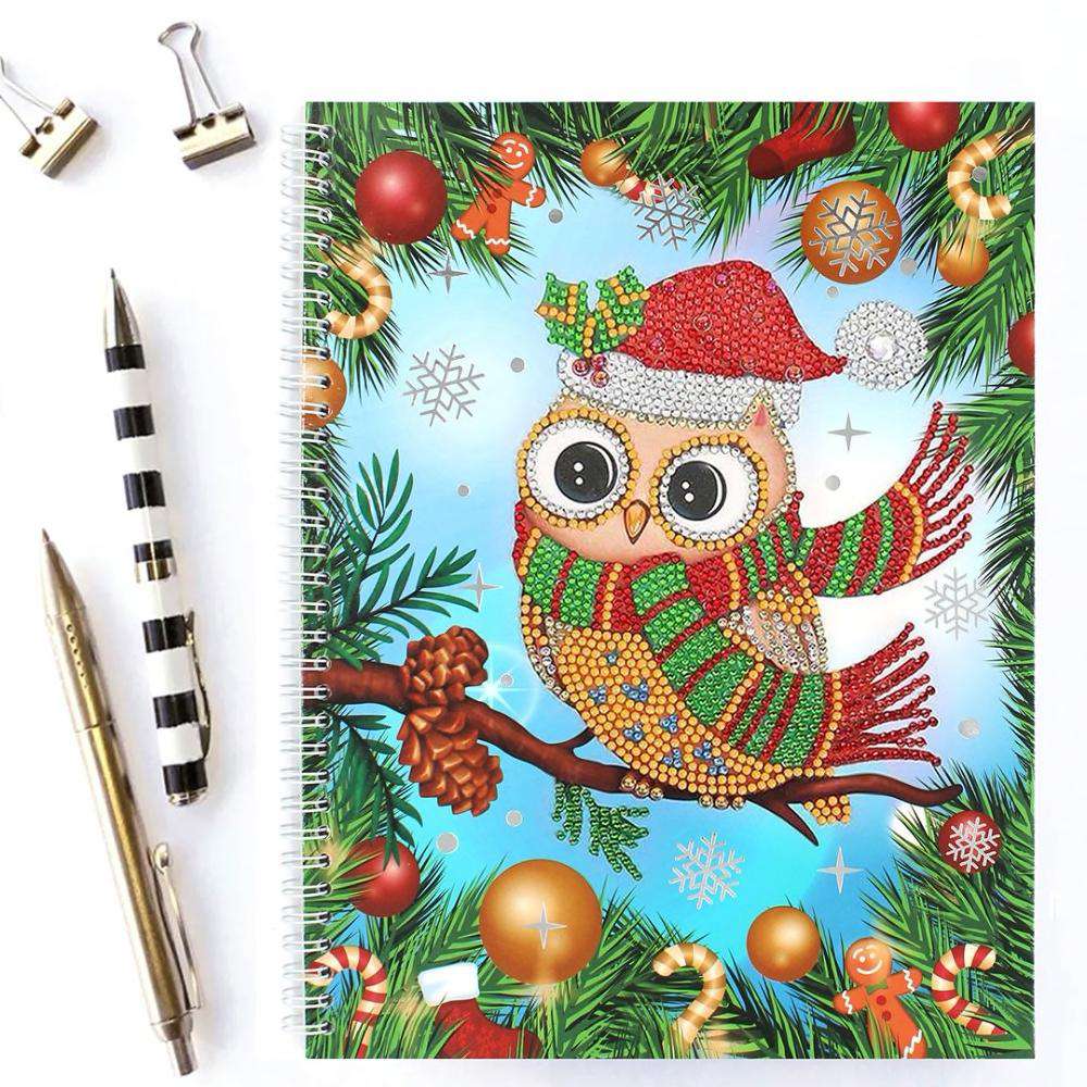 diamond painting notitieboekje kerst – uil – afbeelding 1