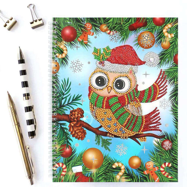 diamond painting notitieboekje kerst – uil – afbeelding 1