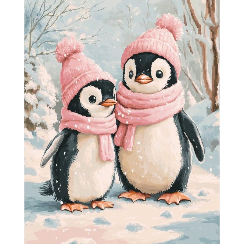 diamond painting - pinguïns in de sneeuw – afbeelding 1