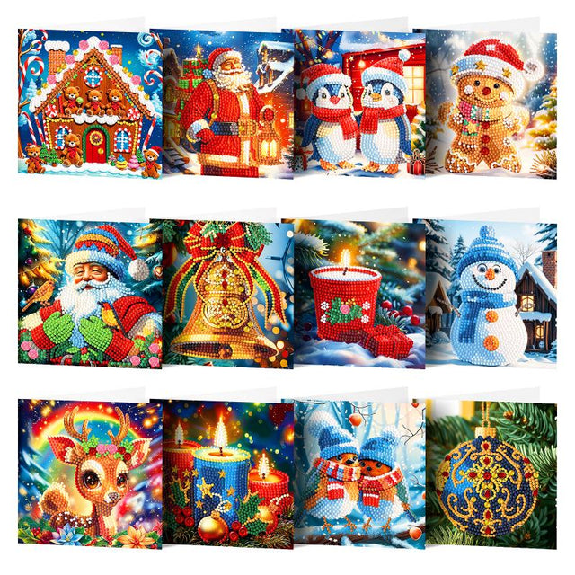 diamond painting premium kerstkaarten – 12 stuks – afbeelding 1