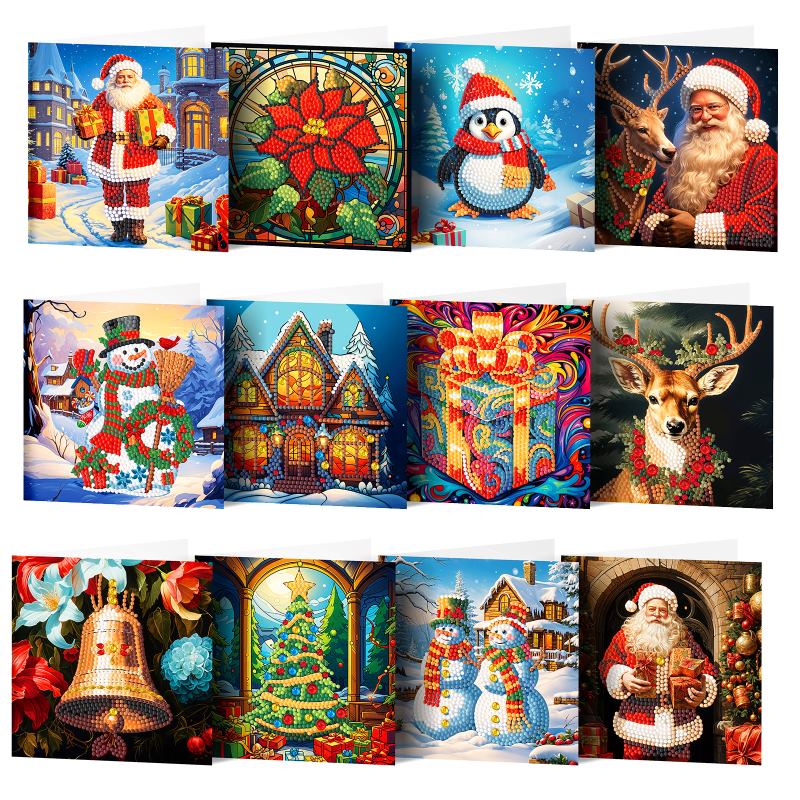diamond painting premium kerstkaarten – 12 stuks – afbeelding 1