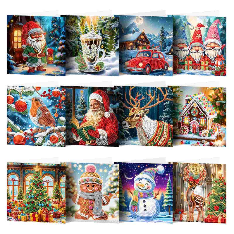 diamond painting premium kerstkaarten – 12 stuks – afbeelding 1