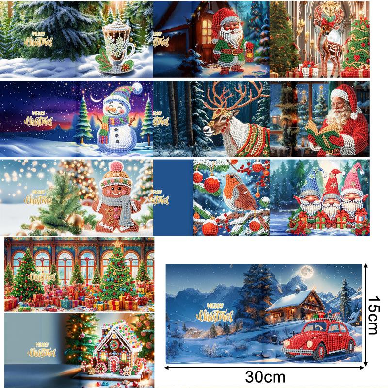diamond painting premium kerstkaarten – 12 stuks – afbeelding 2