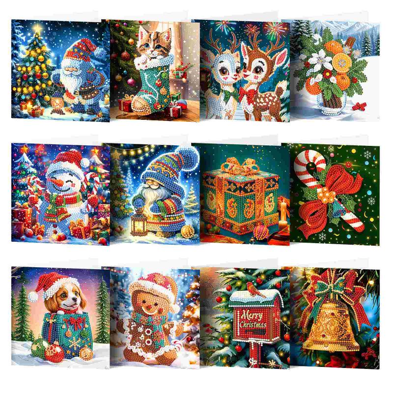 diamond painting premium kerstkaarten – 12 stuks – afbeelding 1
