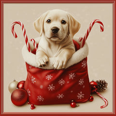 diamond painting - puppy in kerstzak – afbeelding 1