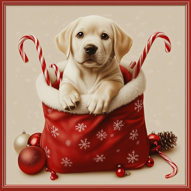 diamond painting - puppy in kerstzak – afbeelding 1