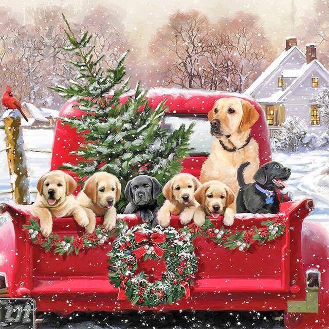 diamond painting - pups in truck – afbeelding 1