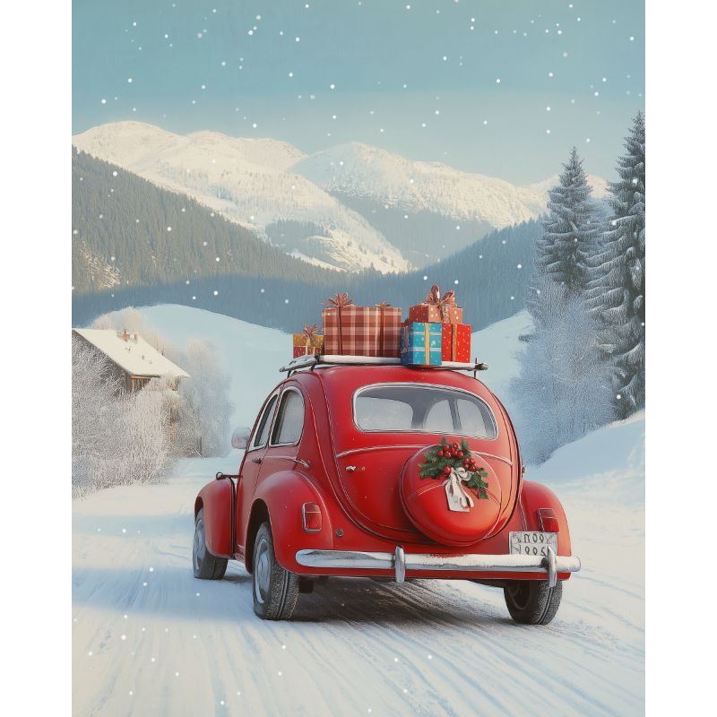 diamond painting - rode kerstauto – afbeelding 1