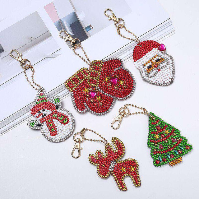 diamond painting sleutelhanger kerst – 5 stuks – afbeelding 1