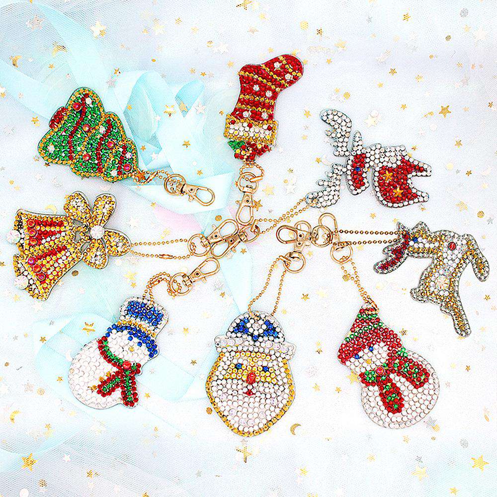 diamond painting sleutelhanger kerst – 8 stuks – afbeelding 1