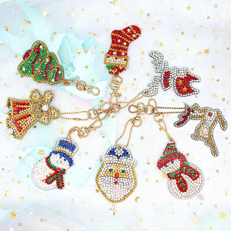 diamond painting sleutelhanger kerst – 8 stuks – afbeelding 1