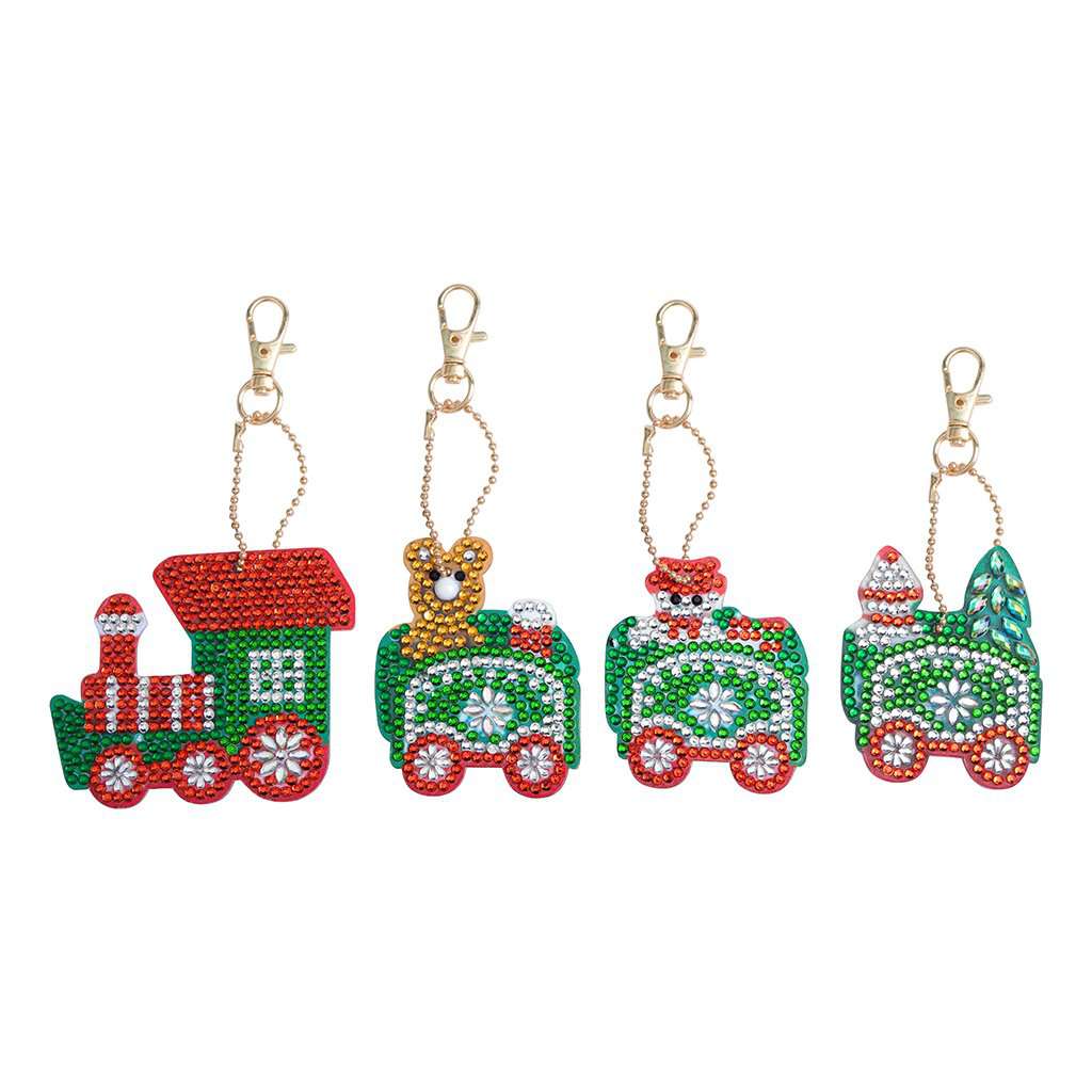 diamond painting sleutelhanger kerst trein – 4 stuks – afbeelding 1
