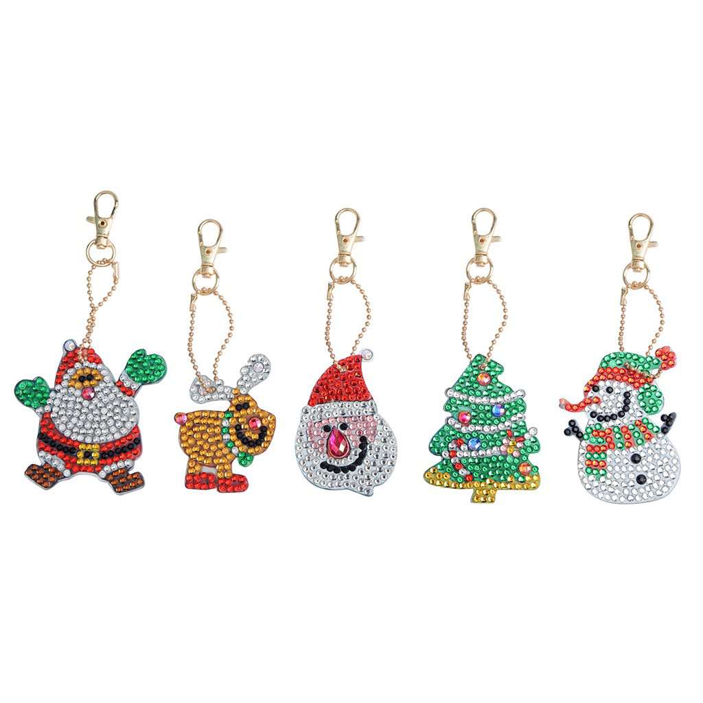diamond painting sleutelhanger kerstmis – 5 stuks – afbeelding 1