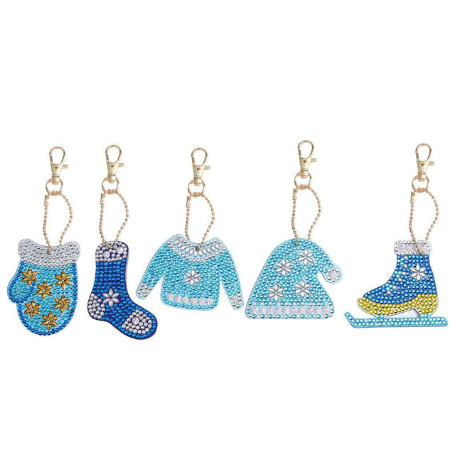 diamond painting sleutelhangers winter – 5 stuks – afbeelding 1