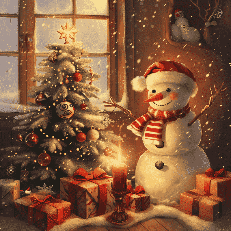 diamond painting - sneeuwman en zijn cadeautjes – afbeelding 1