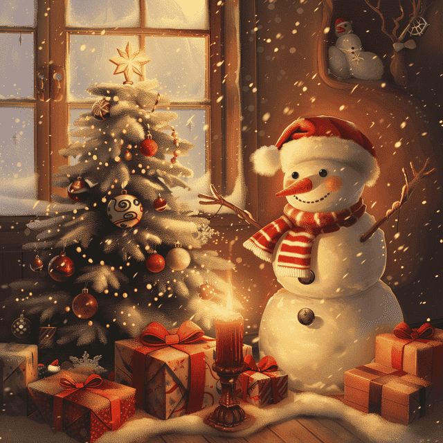 diamond painting - sneeuwman en zijn cadeautjes – afbeelding 1