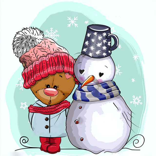 diamond painting - sneeuwpop beertje muts – afbeelding 1