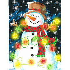 diamond painting - sneeuwpop kerstverlichting – afbeelding 1