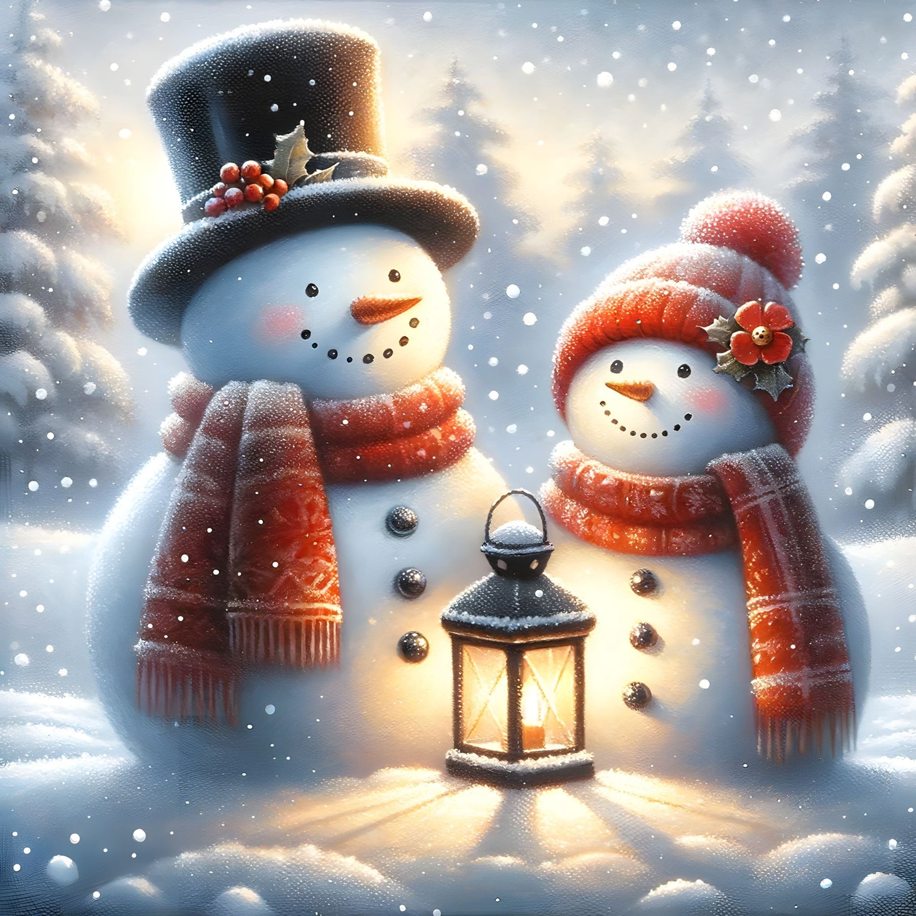 diamond painting - sneeuwpop koppel – afbeelding 1