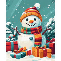 diamond painting - sneeuwpop met cadeautjes – afbeelding 1