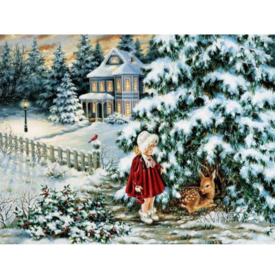 diamond painting - winterlandschap meisje – afbeelding 1