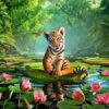 tijger zittend op een waterlelie