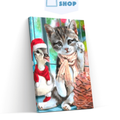 Diamond Painting Kat en eend vieren kerst - SEOS Shop ®