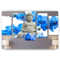 Diamond Painting Buddha met mooie bloemen 5 luik