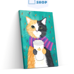 Diamond Painting Getekende kat met beker - SEOS Shop ®