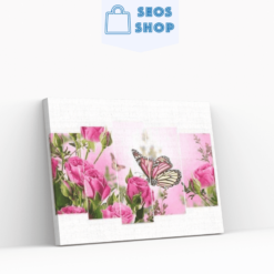 Diamond Painting Vlinder met roze bloemen 5 luik - SEOS Shop ®