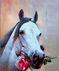 Paard met roos - Diamond painting