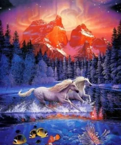 Paarden in het water - Diamond painting