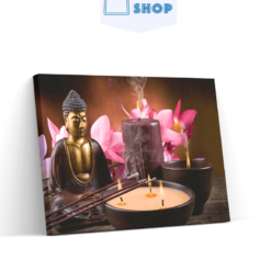 Boeddha met kaarsen en bloemen 30x25 - SEOS Shop ®