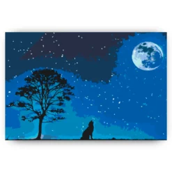 Diamond Painting - Huilende hond bij volle maan - SEOS®